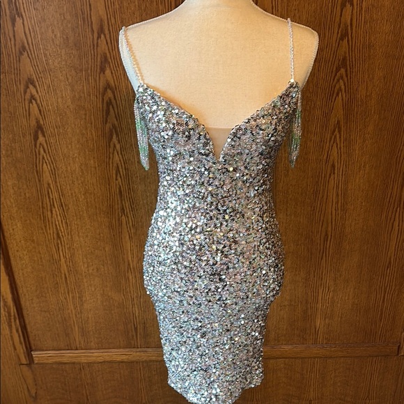Silver Sequin Mini Dress - Picture 2 of 9
